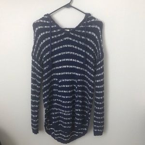 ROXY Blue and White Striped Hooded Sweater